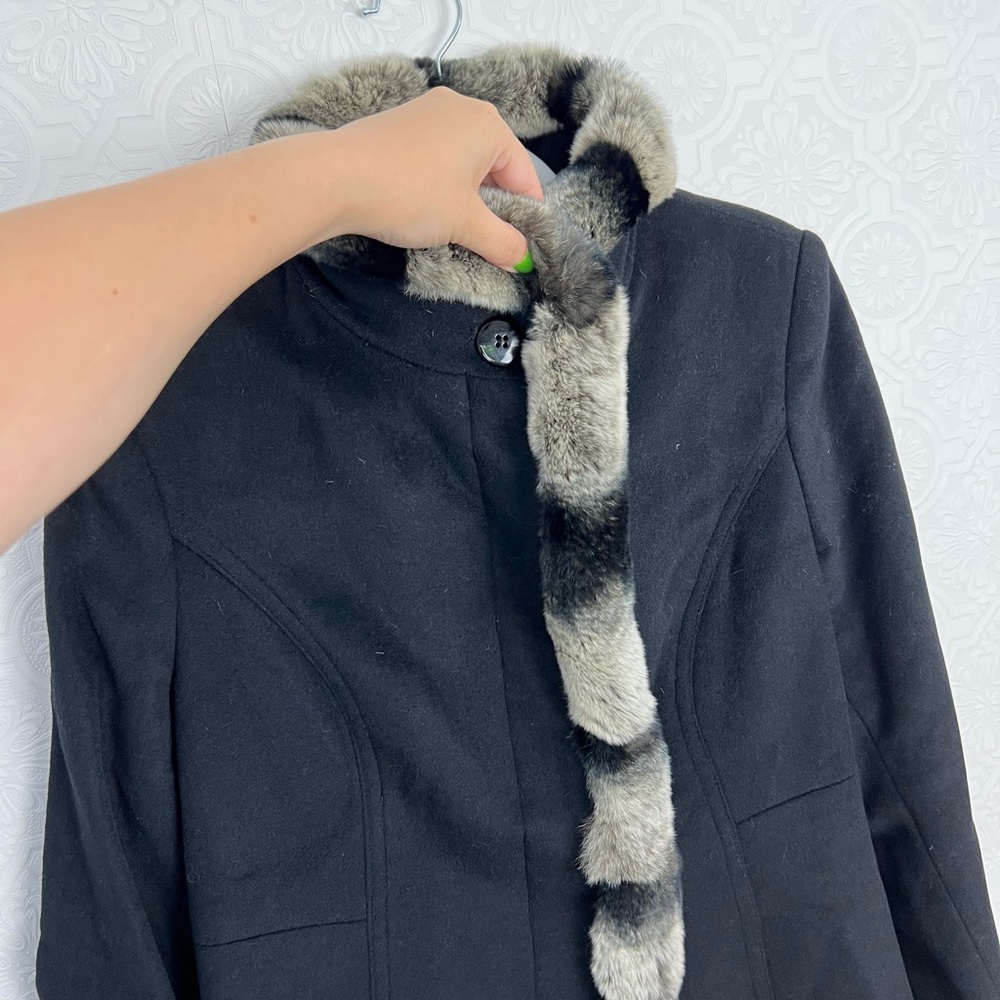 Forecaster Wool Rabbit Fur Platinum Black Coat Peacoat Classy Winter Warm - Picture 3 of 7